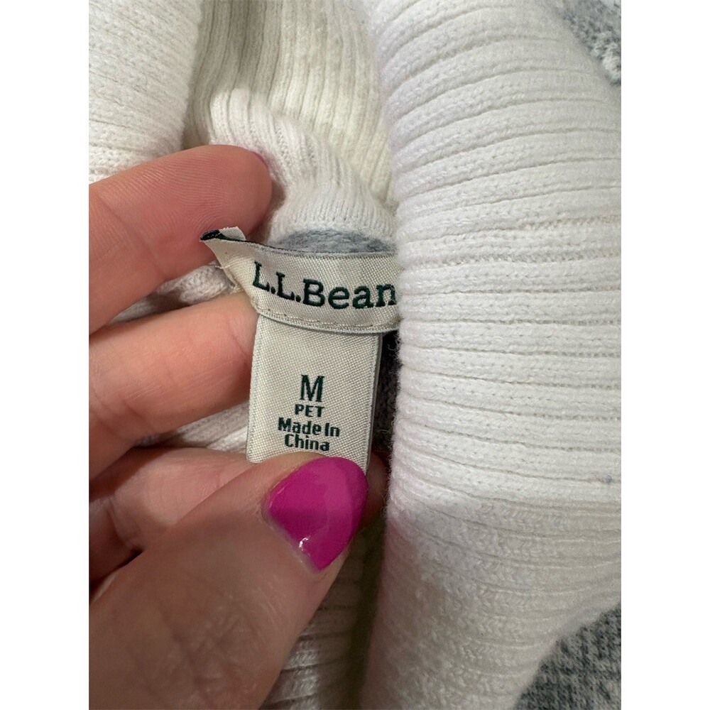 L.L. Bean Sweater Womens Petite M Blue Gray White Fair Isle Turtleneck - Picture 7 of 10